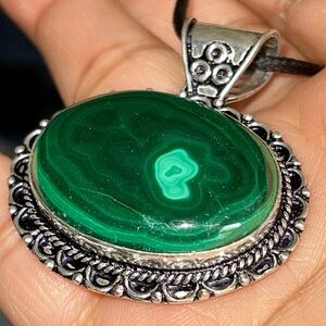 Green Hue Malachite Pendant 1 7/8”